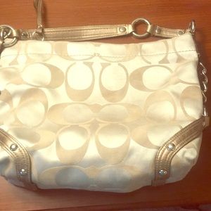 Coach authentic bag w/ tan, beige,gold accent
